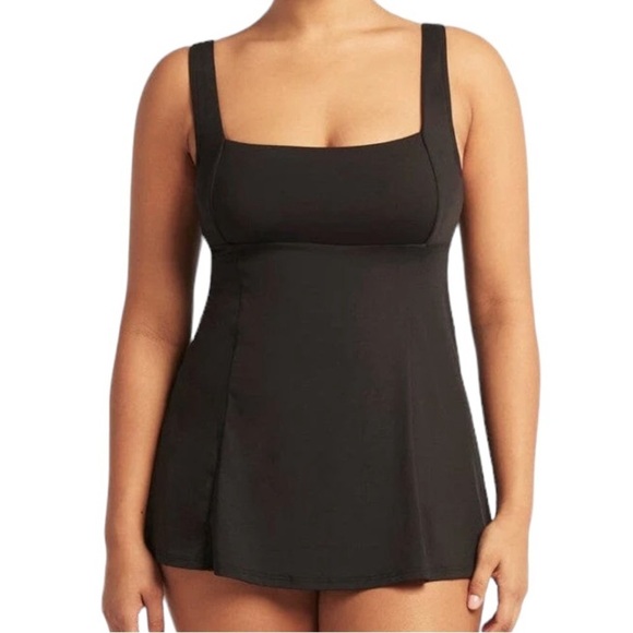NEW Sea Level Eco Essentials Square Neck Swim Dress - Black - Picture 1 of 12
